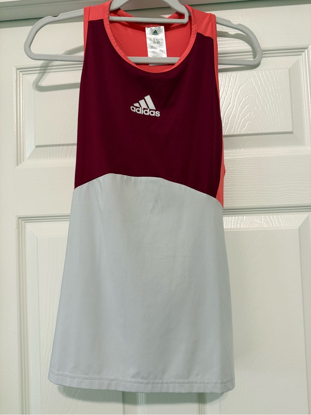 adidas Women's Maroon Coral and White Colorblock Tennis Y Tank